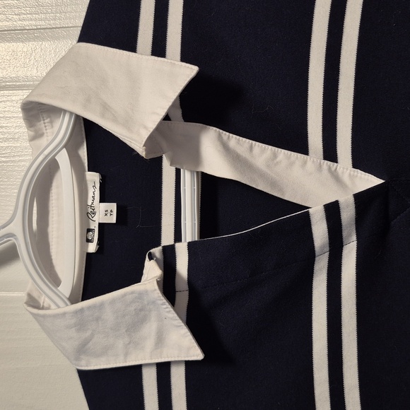 Reitmans, 100% Cotton, Collared V Neck, Long Sleeve, Navy and White  XS - Picture 2 of 7